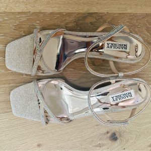 Badgley Mischka Gold Embellished Wedge Evening Shoes - Size 11
